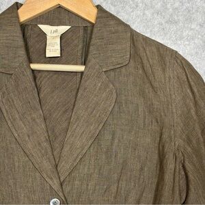 J. Jill 3/4 Sleeve Buttons Linen Blazer-Brown-Women Size 6
